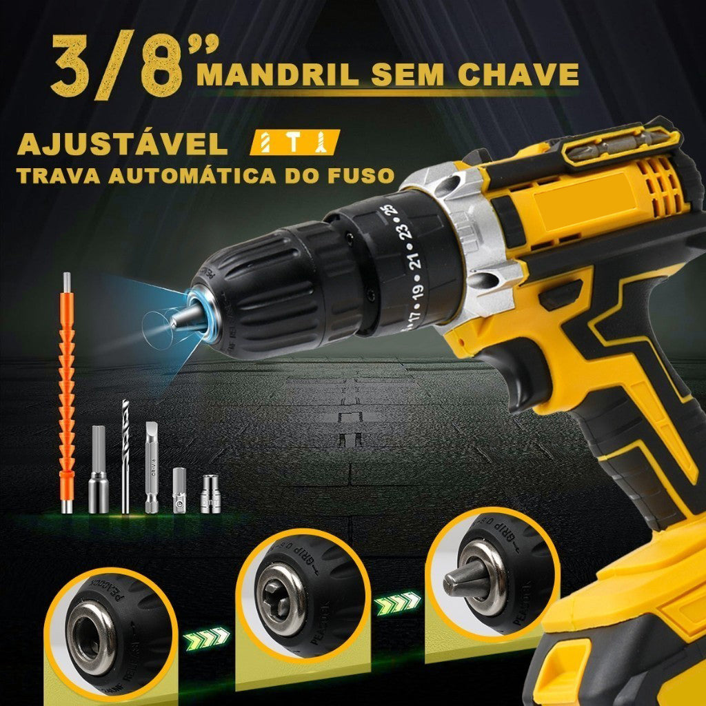 Parafusadeira e Furadeira à Bateria 48V com 2 Baterias e Carregador, 2 Velocidades Variáveis, Luzes LED, Kit de 28 Acessórios e Maleta, Conjunto Completo para Perfuração e Parafusamento