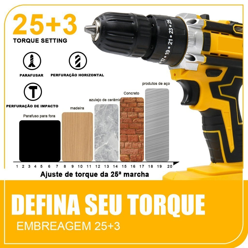 Parafusadeira e Furadeira à Bateria 48V com 2 Baterias e Carregador, 2 Velocidades Variáveis, Luzes LED, Kit de 28 Acessórios e Maleta, Conjunto Completo para Perfuração e Parafusamento