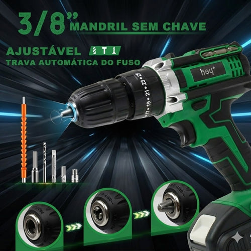 Parafusadeira e Furadeira à Bateria 36V com 2 Baterias e Carregador, 2 Velocidades Variáveis, Luzes LED, Kit de 30 Acessórios e Maleta, Conjunto Completo para Perfuração e Parafusamento