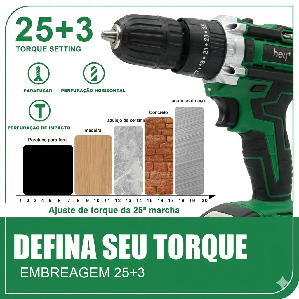 Parafusadeira e Furadeira à Bateria 36V com 2 Baterias e Carregador, 2 Velocidades Variáveis, Luzes LED, Kit de 30 Acessórios e Maleta, Conjunto Completo para Perfuração e Parafusamento