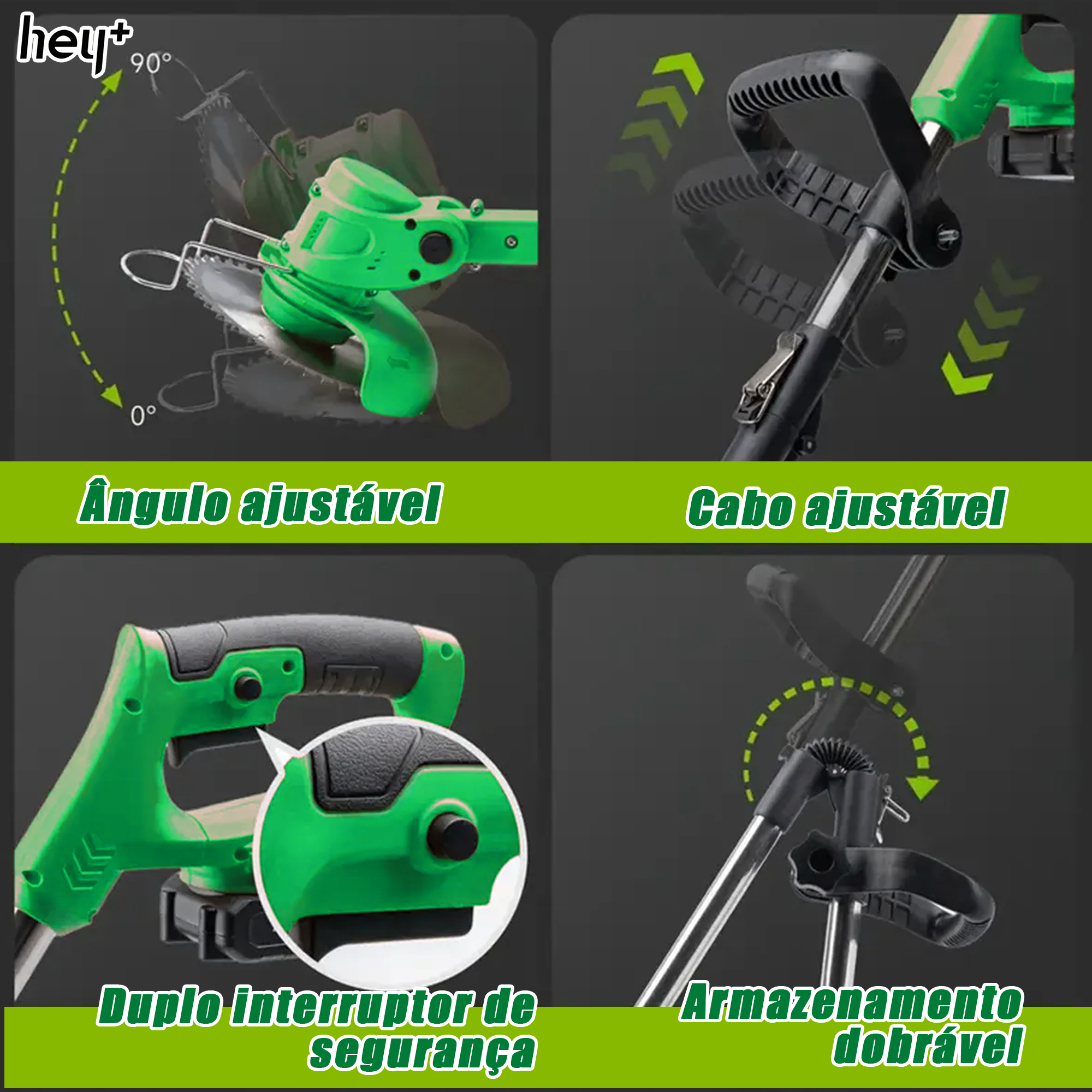 Hey+ cortador de grama elétrico, 2500W aparador de grama, 10000RPM Alta velocidade