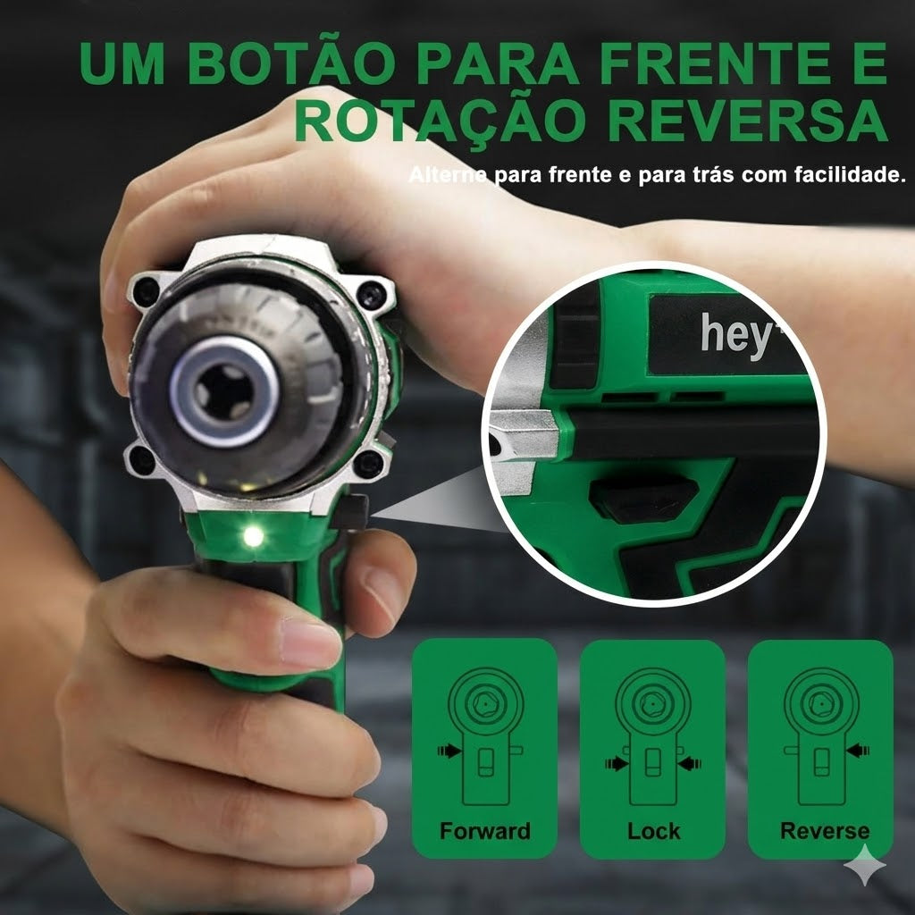 Parafusadeira e Furadeira à Bateria 36V com 2 Baterias e Carregador, 2 Velocidades Variáveis, Luzes LED, Kit de 30 Acessórios e Maleta, Conjunto Completo para Perfuração e Parafusamento