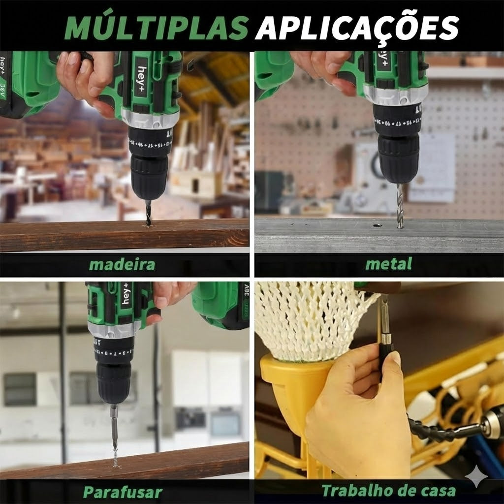 Parafusadeira e Furadeira à Bateria 36V com 2 Baterias e Carregador, 2 Velocidades Variáveis, Luzes LED, Kit de 30 Acessórios e Maleta, Conjunto Completo para Perfuração e Parafusamento
